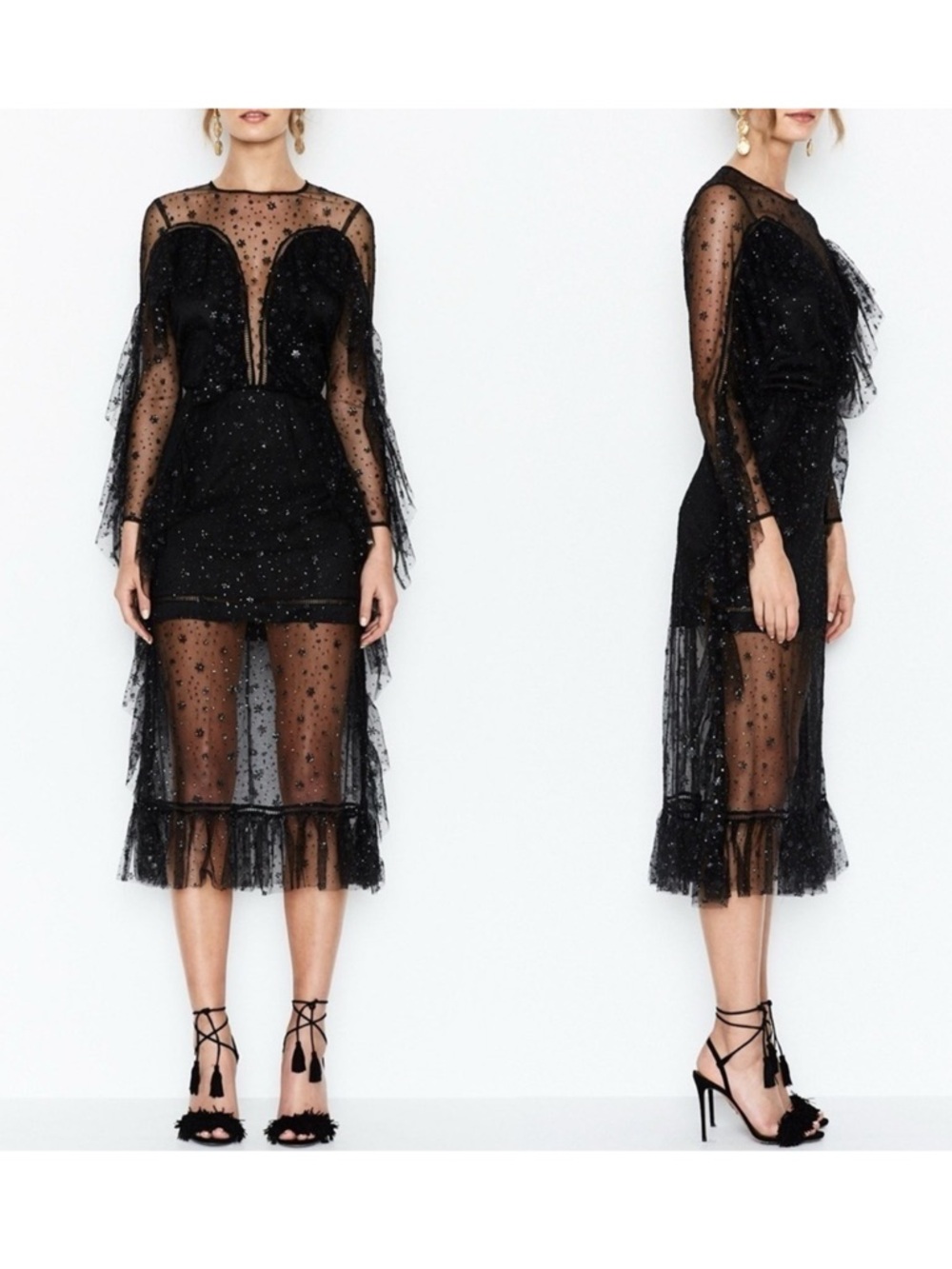 Alice McCall Diamond Goth Sheer Tulle Midi Dress Black Size 4 NWT